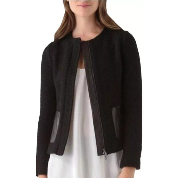 Vince Faux Leather Wool Blend Tweed Jacket Black Size 4 - Picture 1 of 6